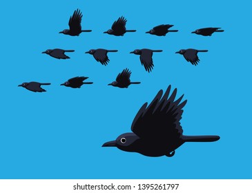 Crow Flying Motion Animation Sequence Cartoon Vector Illustration