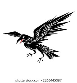 Crow flying on white background , Vector illustration 
