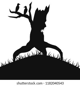 Crow grave Tree walking. Poster in a dark style for Halloween party