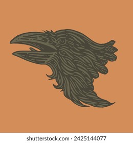 Crow, halloween illustration. line art illustration with colors, vector
