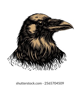 crow head illustration in vintage style 