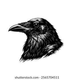 crow head illustration in vintage style 