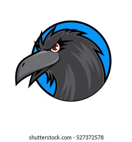Crow Head on Blue Background