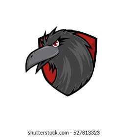 Crow Head on Red Shield