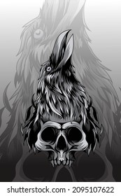 Crow with head skull vector illustration