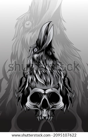 Crow with head skull vector illustration