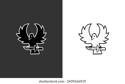 Crow holding a knife logo design.