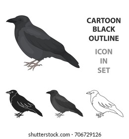 Crow icon in cartoon style isolated on white background. Bird symbol stock vector illustration.