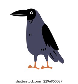 Crow icon - hand drawn vector illustration isolated in white. Flat color design.