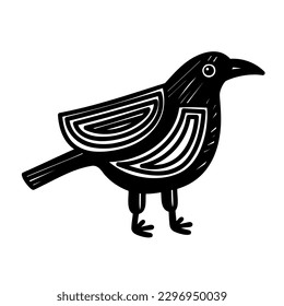 Crow icon - hand drawn vector illustration isolated in white. Flat color design.