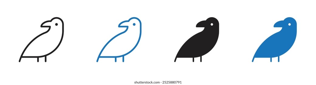 Crow icon linear graphics set vector in black