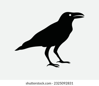 Crow Icon. Raven Wildlife Bird Animal Fly Stand Sit Nature Halloween Gothic. Black White Silhouette Graphic Clipart Artwork Symbol Sign Vector EPS