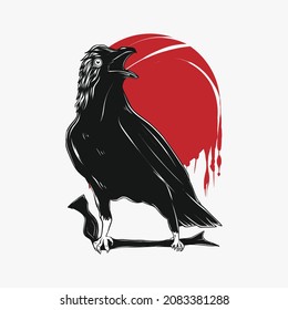 crow illustration japanese style for t-shirt design