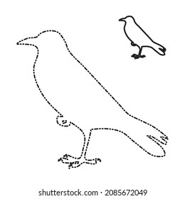 crow illustration, learn to draw for small children, dotted line. vector