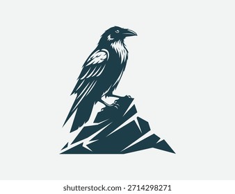 Logotipo del cuervo en una roca