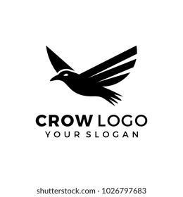 Crow logo template. Silhouette black raven bird.