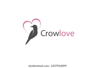 Crow love logo design raven bird silhouette icon symbol animal aves illustration