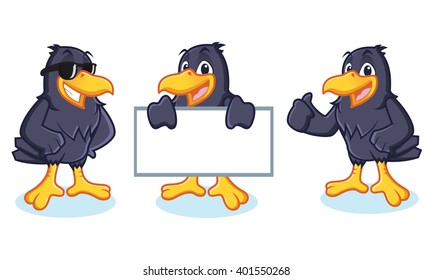 Crow Mascot vector happy, pose and bring board