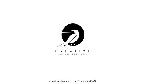 Crow with moon logo design vector illustration.