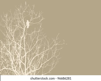 crow on branch on brown background, vector illustration