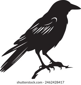 Crow on Branch Silhouette Vector