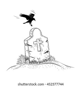 Crow on Grave, Handdrawn Style