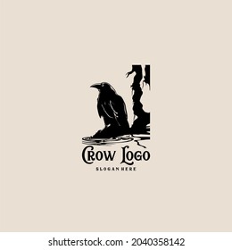 crow on the river vector and illustration logo
