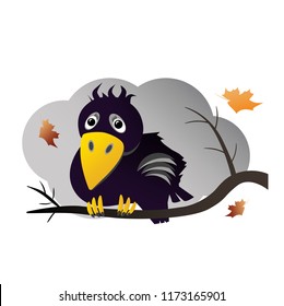Crow on a tree branch in autumn