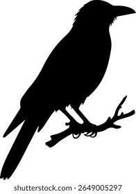 Corvo na árvore Branch Silhueta Vetor Pássaro preto Clipart no fundo branco