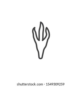 Crow paw print line icon. linear style sign for mobile concept and web design. Crow bird footprint outline vector icon. Symbol, logo illustration. Vector graphics