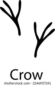 Crow paw print vector icon. Crow flat sign. Animal footprint. Crow print silhouette. Raven footprint on white..eps