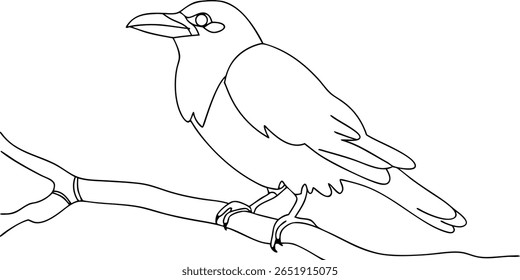 Um corvo empoleirado em um galho com linha contínua arte estilo pássaro árvore