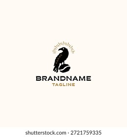 Krähe auf Kaffeebohnen Logo-Design-Illustration