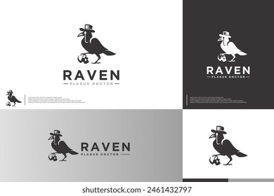 crow with plague doctor concept, logo design template.