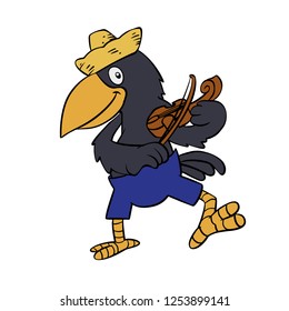 Crow playing violin cartoon