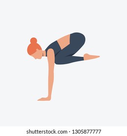 Crow pose flat icon. Woman, girl, yogi. Yoga concept. Can be used for topics like practice, fitness, strength, body training