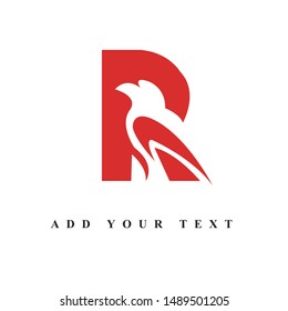 Crow With R Letter logo design and vector art 