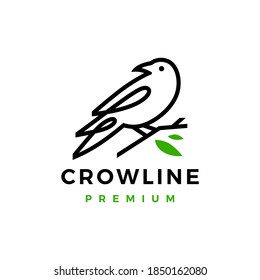 crow raven bird leaf line logo vector icon illustration
