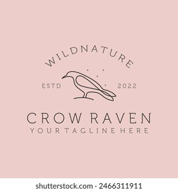 crow raven bird line art logo vector symbol illustration design