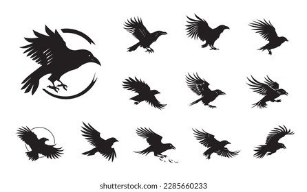Crow, raven, bird vector illustration on a white background. Vector illustration silhouette svg. svg