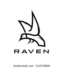 Crow Raven Black Bird Line Art Style Icon Logo Design