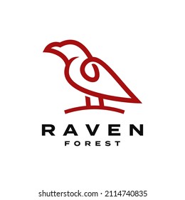 Crow Raven Black Bird Line Art Style Icon Logo Design