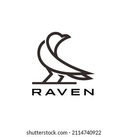 Crow Raven Black Bird Line Art Style Icon Logo Design