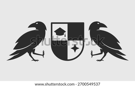 Crow, Raven logo. Heraldic, Crest, Coat of Arms template. Vector illustration