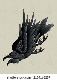 crow raven tattoo neo traditional design