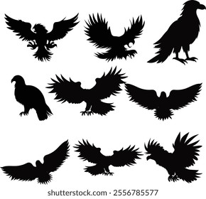 crow silhouette 9 pcs Vector illustration. Good for banner, poster, greeting card, party card, invitation, template, advertising, campaign, and social media.