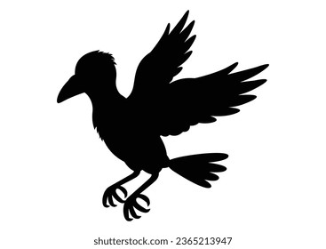 Crow silhouette vector illustration on white background. Black and white crow in flat style