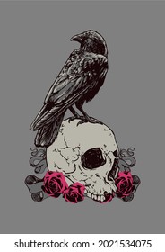 Crow and skeleton art design