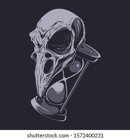 crow skull and hourglass illustration