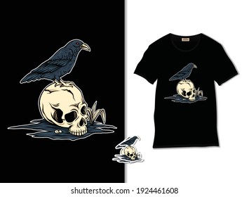 The crow with skull vector illustration